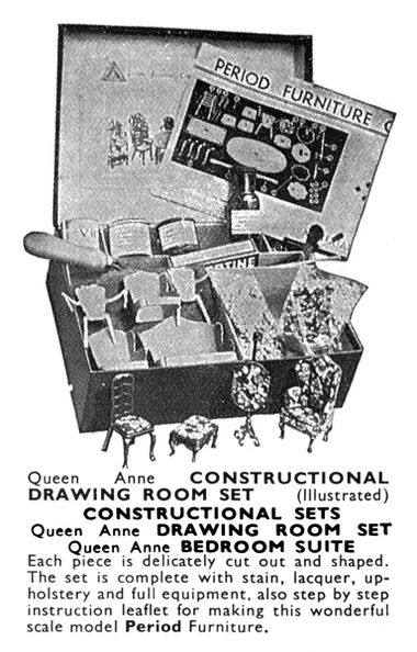 1935: Queen Anne dollhouse furniture constructional sets, Tri-ang catalogue