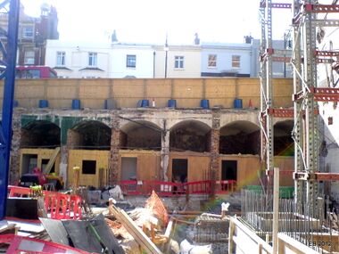 2012: Cellars below Queens Road, showing just how far the road level was raised. Photo taken during the construction of the Ibis Hotel in 2012