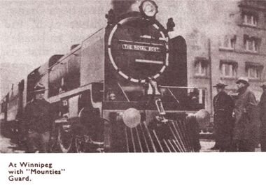1933: Royal Scot at Winnipeg, Canada, with "Mountie" guard