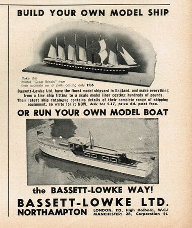 1939: Bassett-Lowke ships and boats advert, "Build your own Model Ship, or run your own Model Boat"