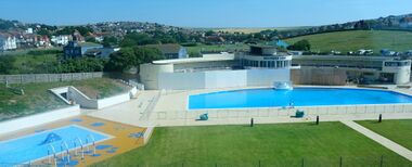 2017: Saltdean Lido, still with protective boarding while work is still underway, a few days before reopening (13th June)