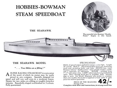 ~1931: Seahawk Steam Speedboat, Bowman Book of Steam Models