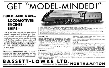1936: "Get Model Minded", advert for Bassett-Lowke's model of 2509 Silver Link