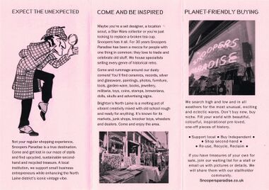 2023: Pink "Snoopers Paradise" leaflet, back