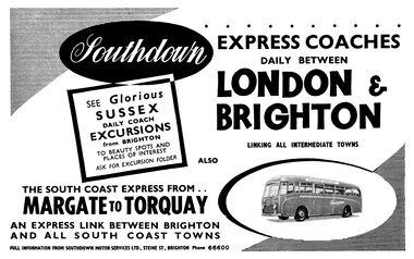1961: advert for Southdown express buses between London and Brighton