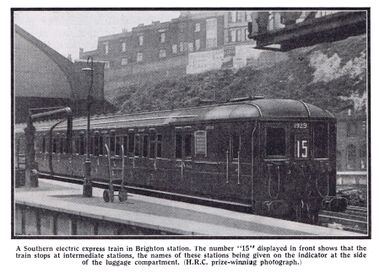 Southern Electric train at Brighton Station, photograph published in 1936.