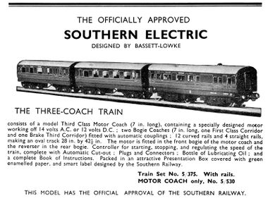 Southern electric train set, 1939 catalogue