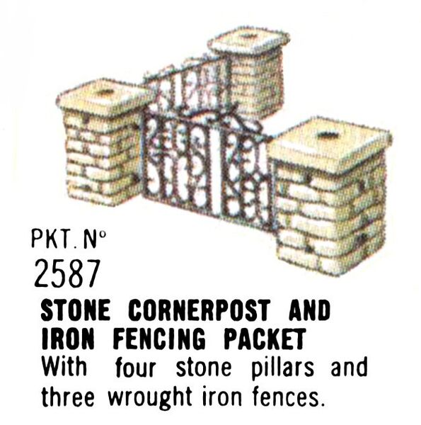 File:Stone Cornerpost and Iron Fencing Packet, Britains Floral Garden 2587 (Britains 1966).jpg