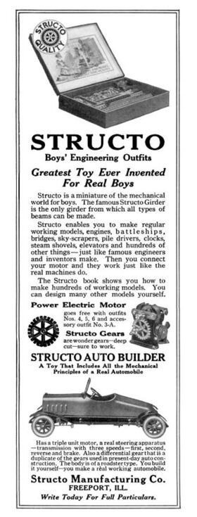 1917: advert for Structo Gears, and Auto-Builder