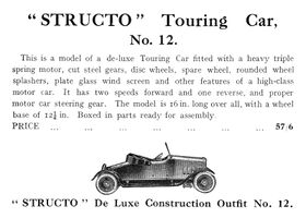 1924: Bassett-Lowke Catalogue entry for Structo Touring Car, Model No.12