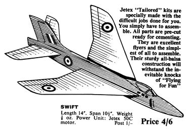 1966: Supermarine Swift flying model, for Jetex 50C