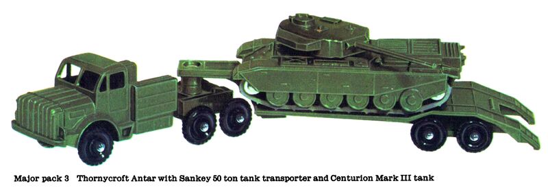 File:Thorneycroft Antar with Sanker 50 Ton Tank Transporter, Matchbox Major Pack 3 (MBCat 1959).jpg