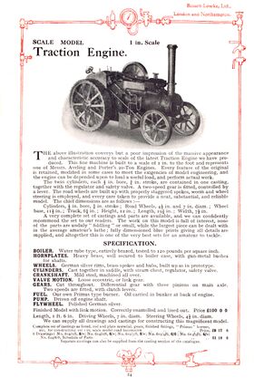 1929: Bassett-Lowke's previous model, a one-inch-scale (1:12) Aveing-Porter traction engine model. This earlier model, described by B-L as "imposing" was simply too big, heavy and unwieldy for most customers, and the 3/4", 1:16 model that replaced it was much more successful.