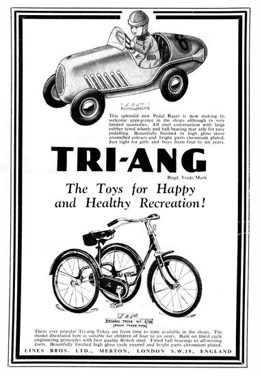 1948: Triang - The Toys for Healthy and Happy Recreation, Pedal Racer and Tricycle