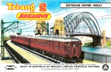 1960: Triang Railways catalogue, showing a brown "Sydney Suburban" electric train