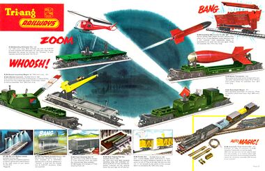 1963: Catalogue double-page spread for Tri-ang Railways novelty wagons