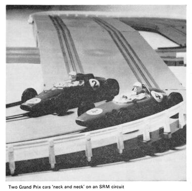 1966: "Two Grand Prix cars 'neck and neck' on an SRM circuit"
