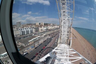 View of Brighton seafront, from the Brighton Wheel, looking East, with shadow (June 2014