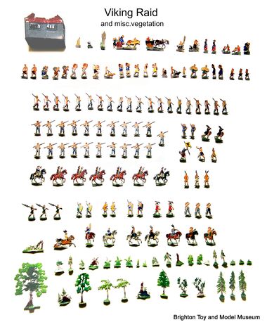 Viking raid lead figures. Some of the trees and foliage at the bottom of the picture might belong to the set, some might belong to other sets
