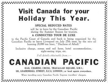 1928: "Visit Canada for your holiday this year"