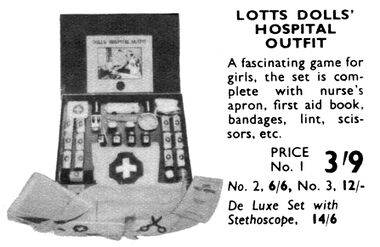 1939: Lotts Dolls' Hospital Outfit, Hamleys Catalogue image