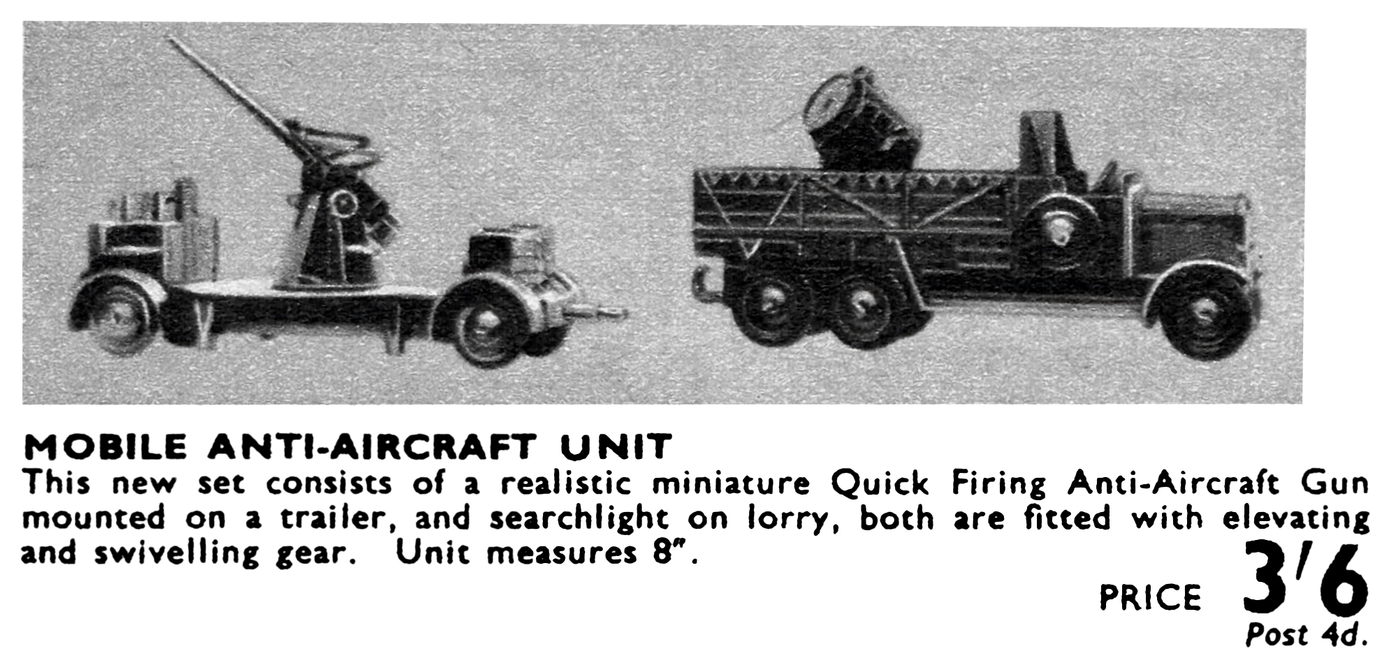 B45 DINKY TOYS 161A assise arrière du camion Searchlight Anti-aircraft unit 
