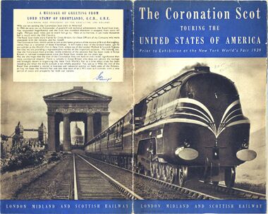 The Coronation Scot's 1939 US Tour, LMS publicity brochure (blue), printed in the UK and sent over to the States with the train