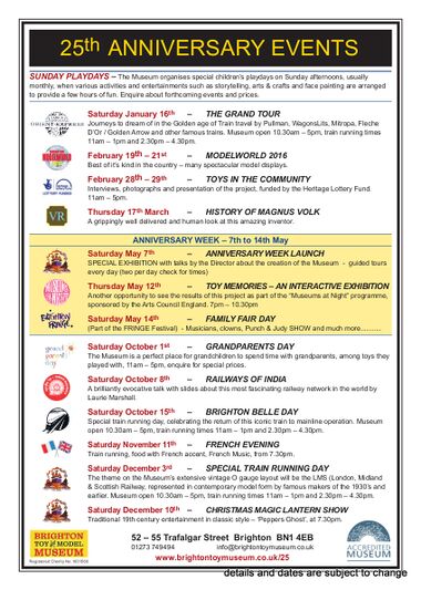 Draft events listing, correct as of December 2015 (events and details may be subject to change)