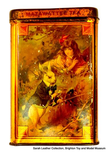 Alice in Wonderland Mazawattee Tea tin, panel: "The White Rabbit"