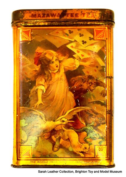 File:Alice in Wonderland, The Whole Pack Rose Up Into The Air (Mazawattee Tea tin).jpg
