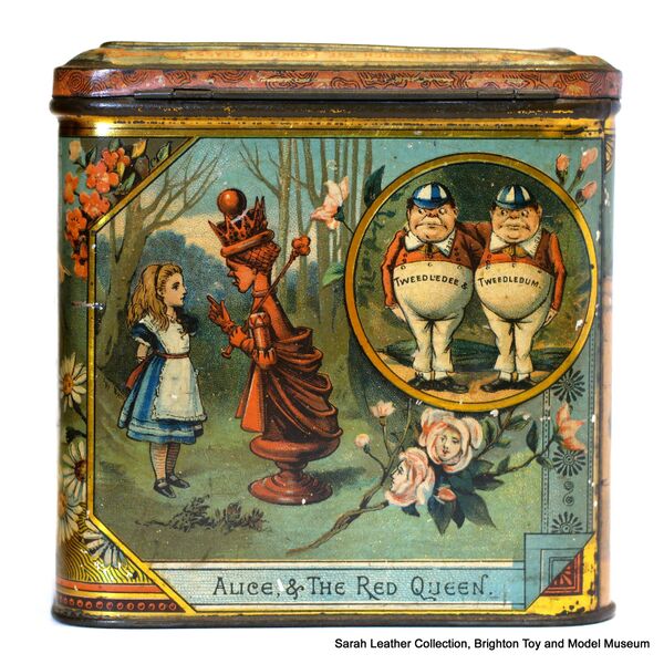 File:Alice though the Looking-Glass tin (1892), panel 4, Alice and the Red Queen.jpg