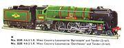 Barnstaple 34005 Dorchester 34042 West Country Locomotive, Hornby-Dublo 2235 3235 (DubloCat 1963).jpg