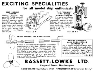 1958: Bassett-Lowke Model Ship Specialities (parts and motors)