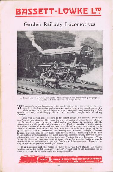 1937: Bassett-Lowke Garden Railways, overview