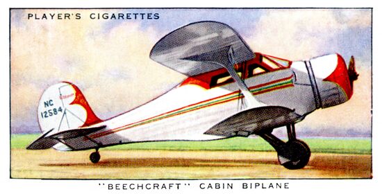 Beechcraft Cabin Biplane, Card No 30 (JPAeroplanes 1935).jpg