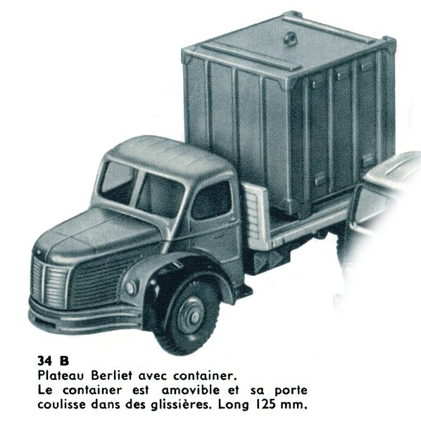 File:Berliet Flatbed Truck with Container, Dinky Toys Fr 34 B (MCatFr 1957).jpg
