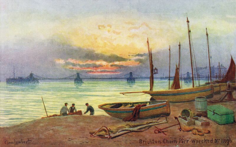 File:Brighton Chain Pier wrecked 1896, postcard, Clem Lambert (SDNS).jpg