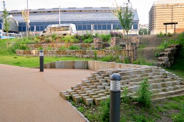 June 2016: Greenway Approach, seating area with Brighton Station in the background