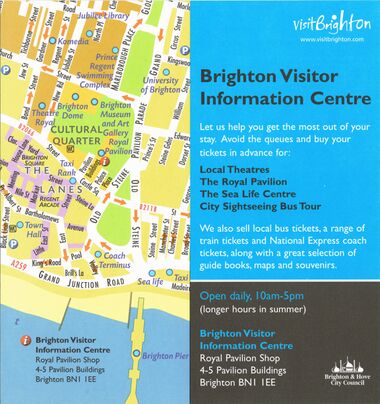 ~2012?: A leaflet produced by VisitBrighton promoting the Visitor Information Centre, front and back