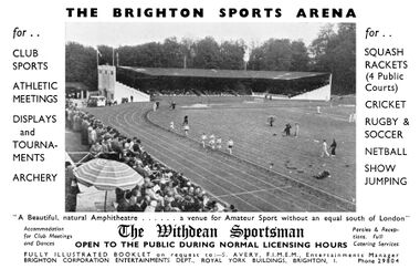 Advert for Brighton Sports Arena, Withdean, with no mention of a zoo remaining on the site (~1961)