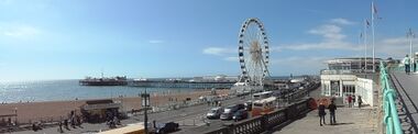 2014 panoramic image of Brighton seafront around the Brighton Wheel in 2014, using the camera's onboard "panorama mode".