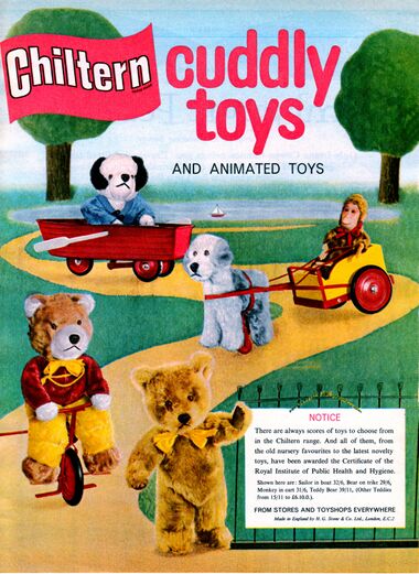 1960 advert: Chlitern Cuddly Toys, and animated toys