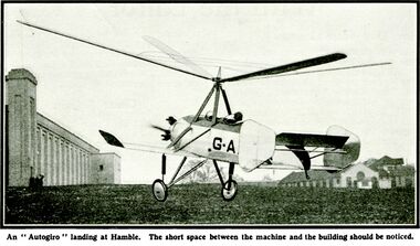 1931: Cierva Autogiro, landing at Hamble Aerodrome