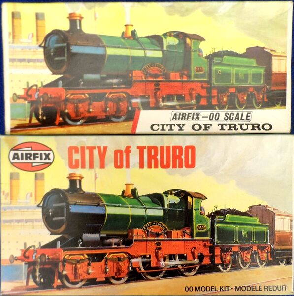 File:City of Truro locomotive 3440, plastic construction kit, alternative boxes (Airfix R302).jpg
