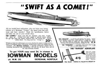 1933: "Swift as a Comet", Comet clockwork speedboat