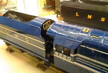 Close view of Ace Trains' gauge 0 Coronation 6220 loco, showing detail