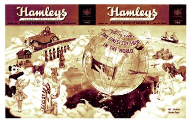 Colour-tinted version of the 1939 Hamleys catalogue cover
