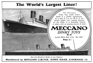 October 1934: The largest Dinky ship in 1934 - the Queen Mary