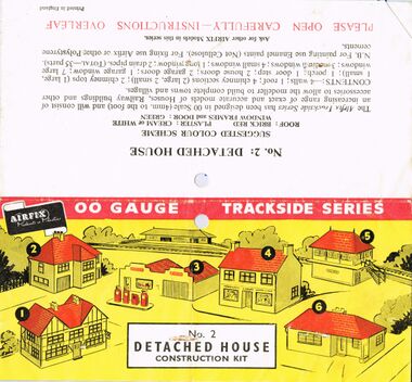 ~1956: Very early packaging header card for Airfix Trackside Kit No.2, "Detached House", suggesting that at the time there were only six models in the range