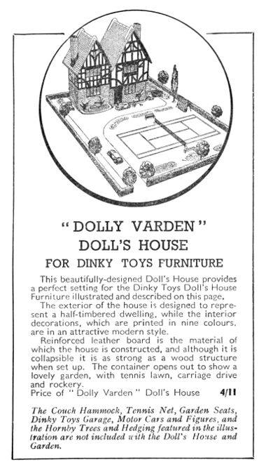 "Dolly Varden" Doll's House for Dinky Furniture, catalogue entry, 1939